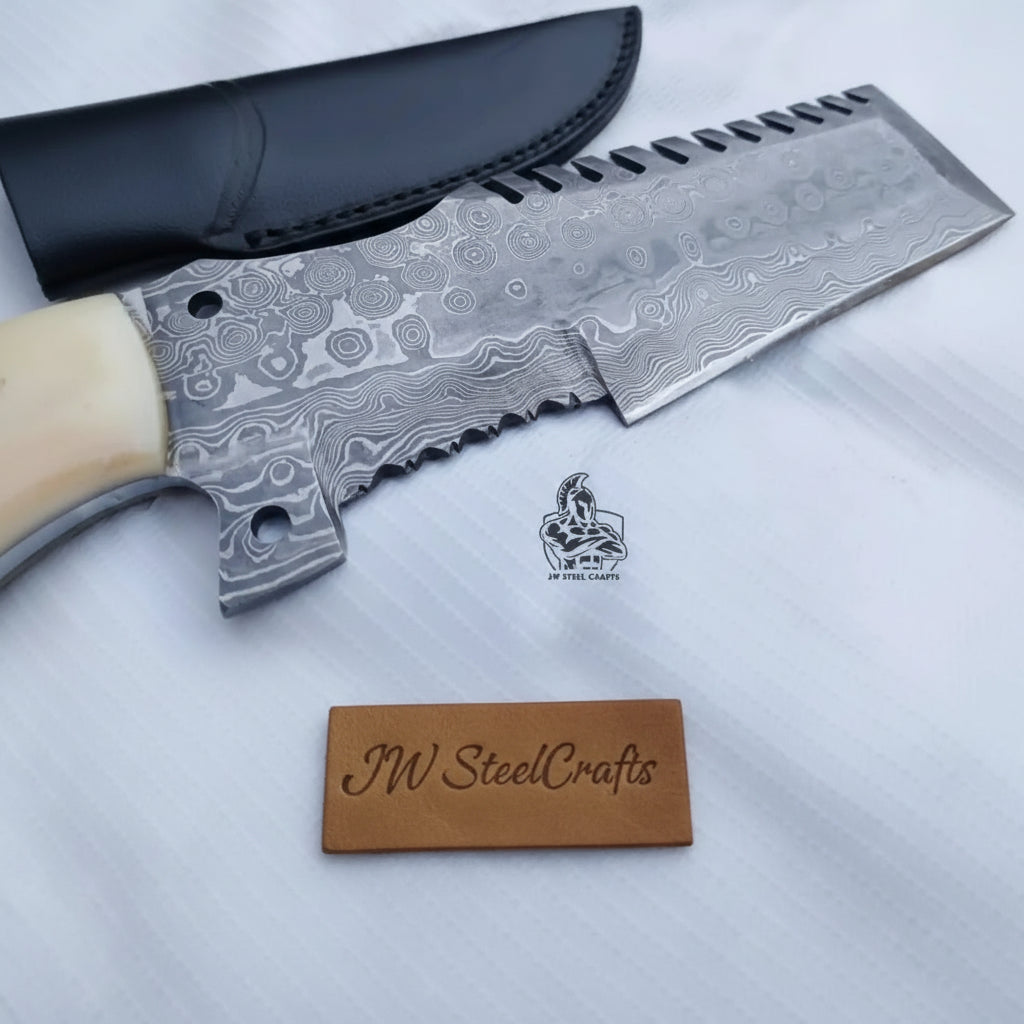 Handmade Damascus Tracker Knife with Bone Handle, Fixed Blade Bushcraft Survival Knife handmade Handmade Tracker Knives by JW SteelCrafts