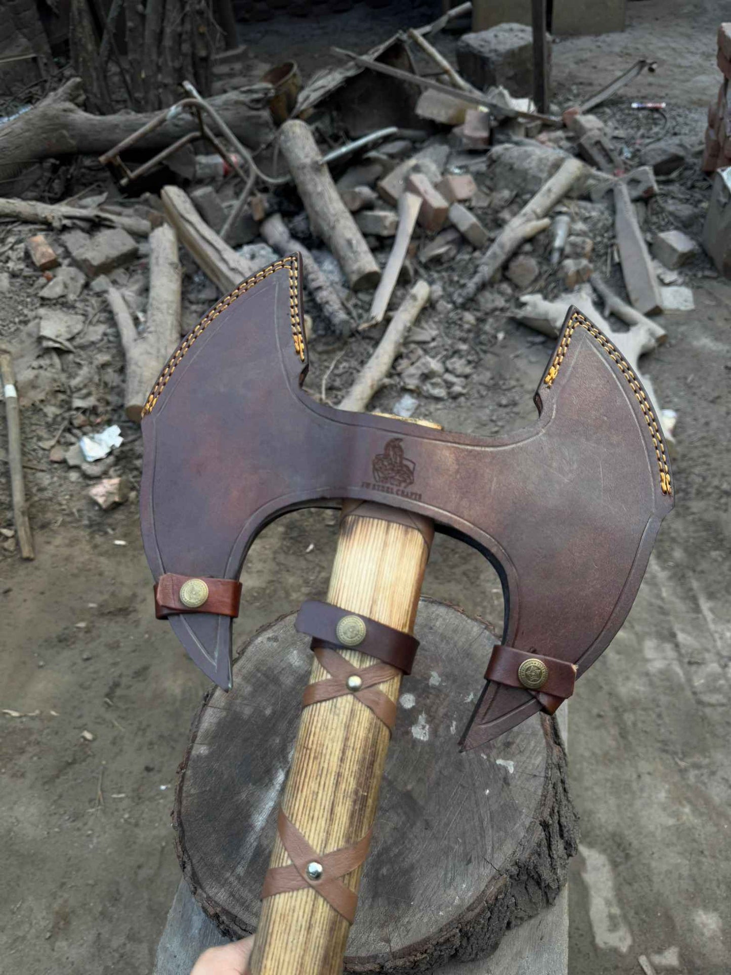 Personalized Axe Double-Headed Viking Battle Axe – Ash Wood Handle & High Carbon Steel Blades Groomsmen Gift, Husband's Gift, Wedding Gift,