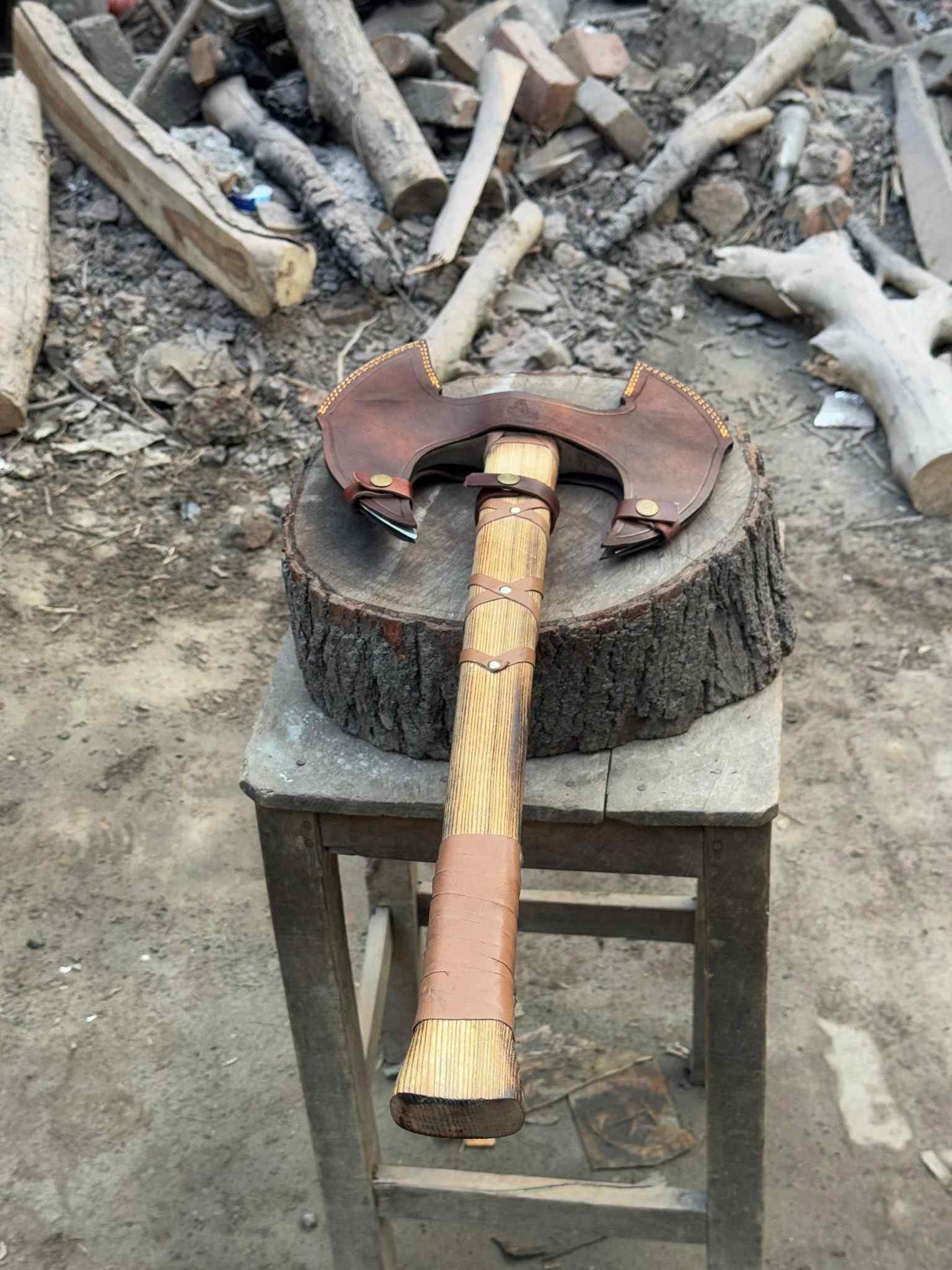 Personalized Axe Double-Headed Viking Battle Axe – Ash Wood Handle & High Carbon Steel Blades Groomsmen Gift, Husband's Gift, Wedding Gift,