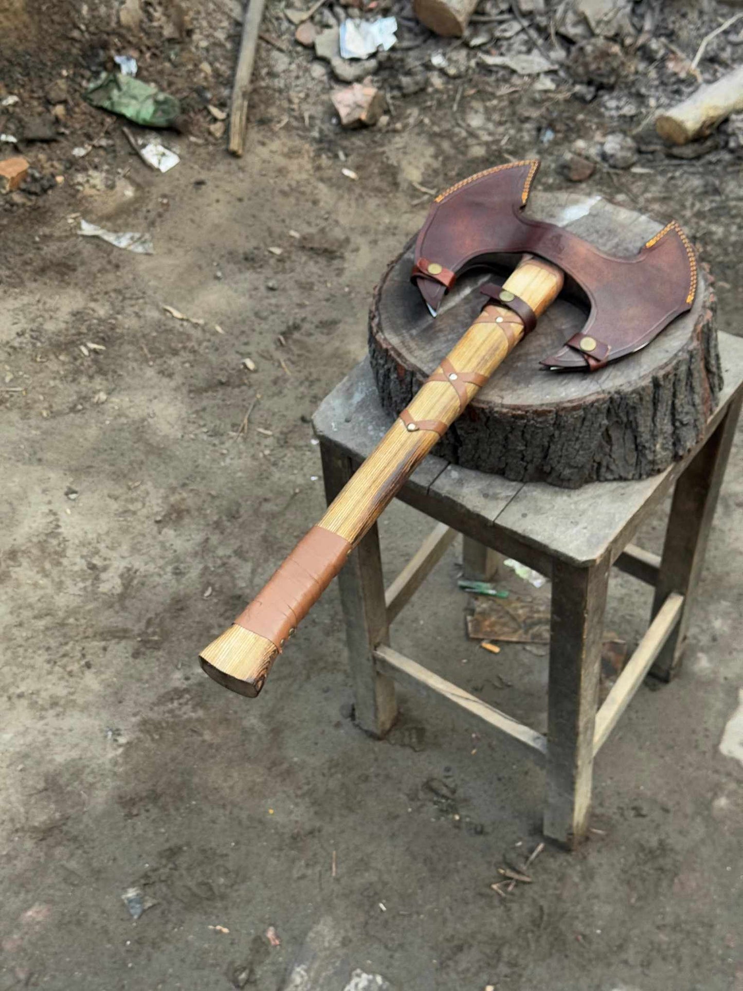 Personalized Axe Double-Headed Viking Battle Axe – Ash Wood Handle & High Carbon Steel Blades Groomsmen Gift, Husband's Gift, Wedding Gift,