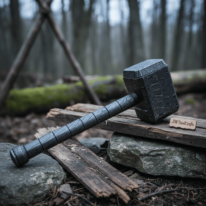 Handmade Full Damascus Steel Hammer – Great Piece of Art MB - 0013 handmade by JW SteelCrafts