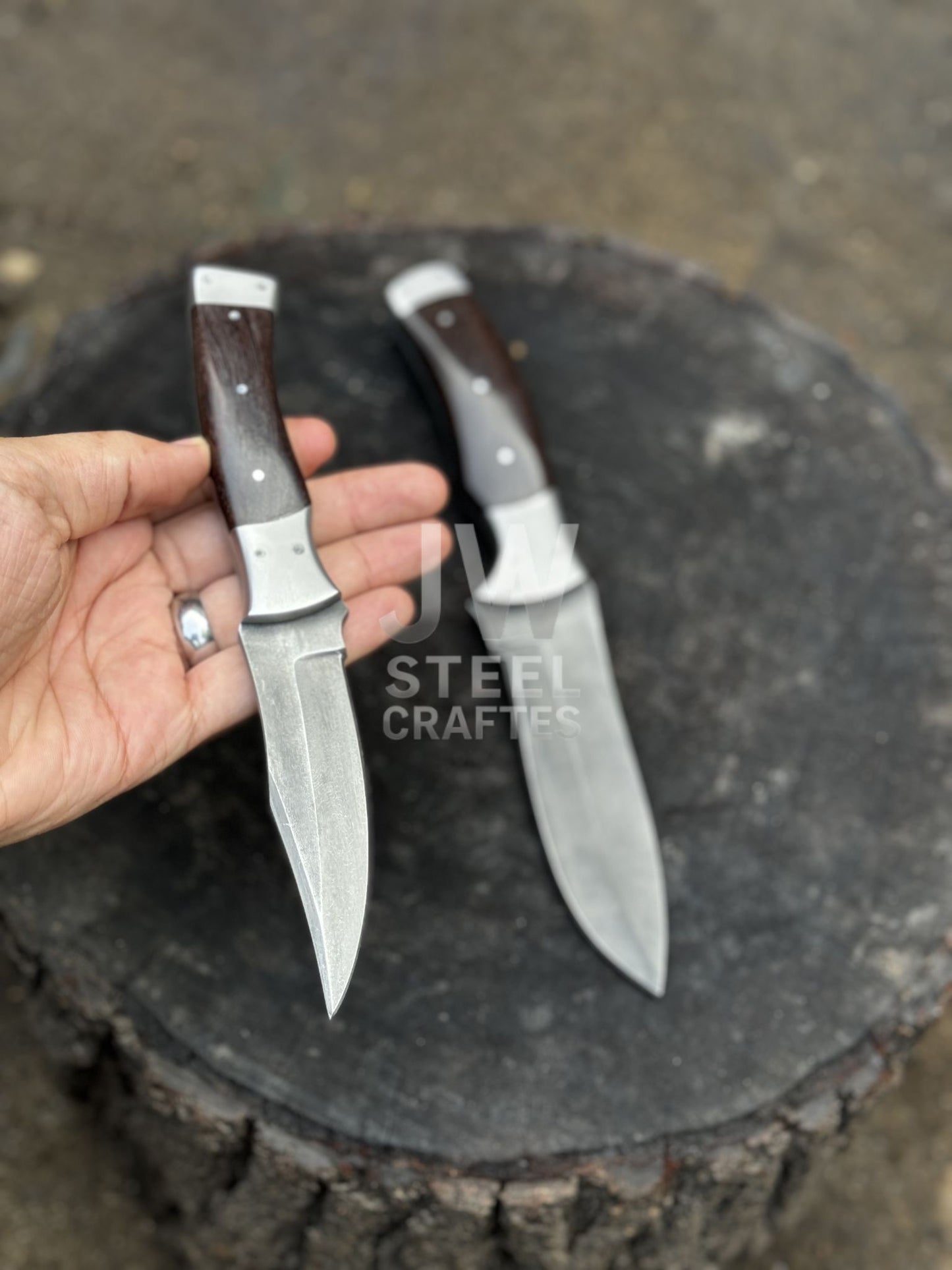 Handmade 3-Piece Knife Set – Cleaver & Hunting Knives with Wooden Handle