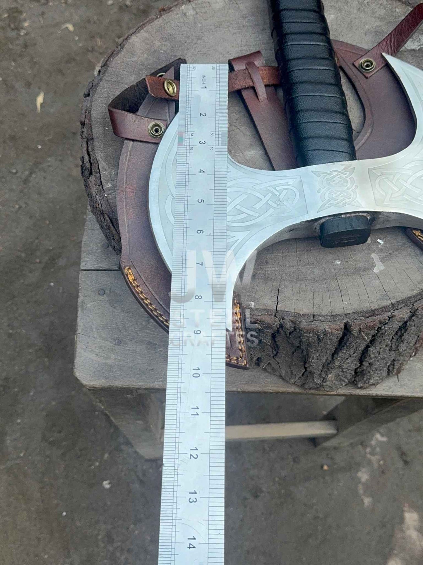 Handmade Viking Double-Headed Battle Axe – Custom Engraved Blade with Leather Sheath