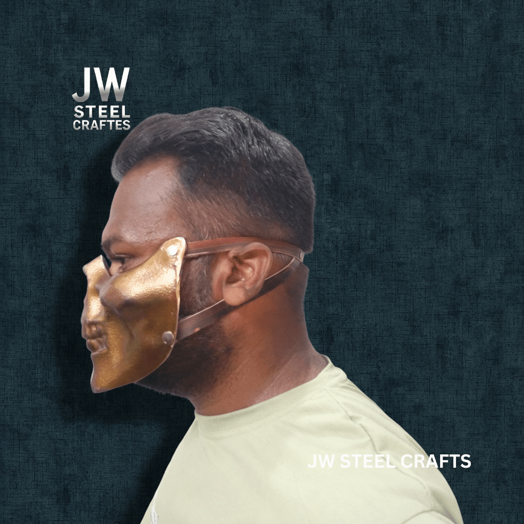 Handmade Metallic Half Face Mask | Golden Cast Art Mask for Display handmade Helmet by JW SteelCrafts