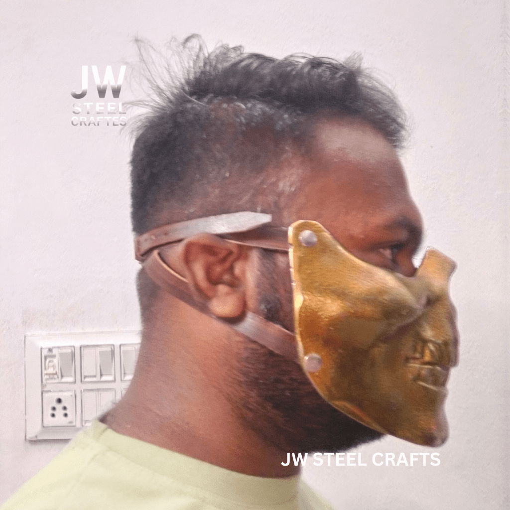 Handmade Metallic Half Face Mask | Golden Cast Art Mask for Display handmade Helmet by JW SteelCrafts