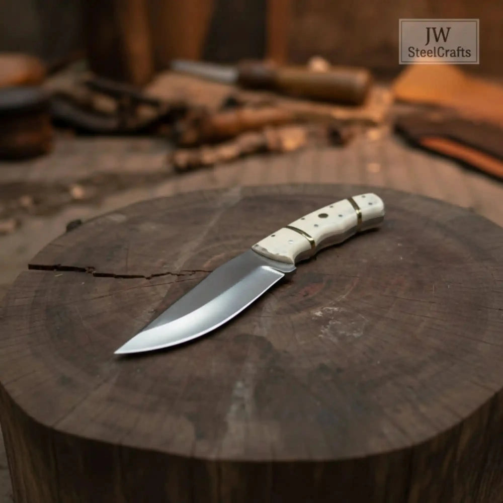 Handmade Mirror Polished Bone Handle Hunting Knife Replica