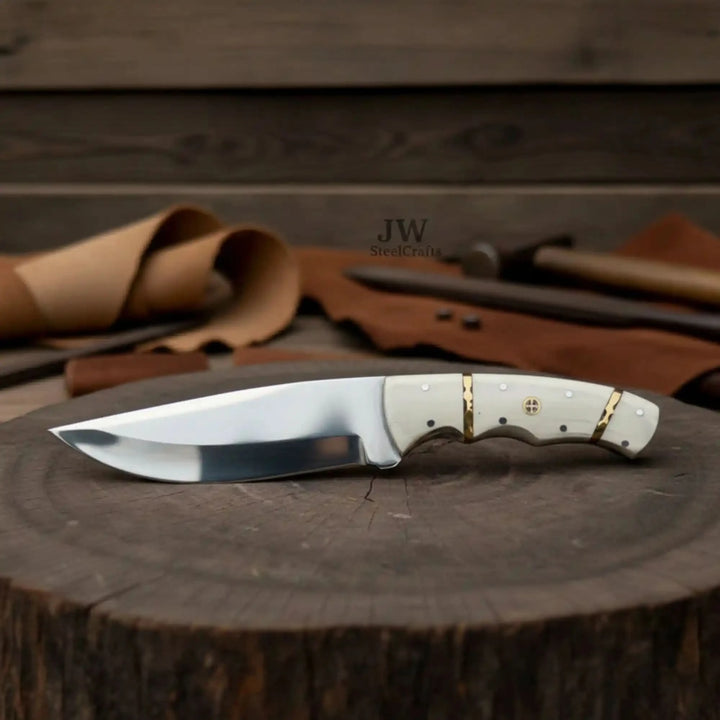Handmade Mirror Polished Bone Handle Hunting Knife