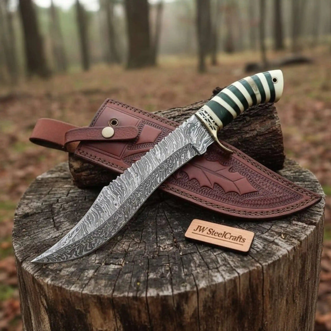 Handmade Persian Clip Point Bowie Knife Damascus Steel Custom Handle handmade Clip Point Bowie Knives by JW SteelCrafts