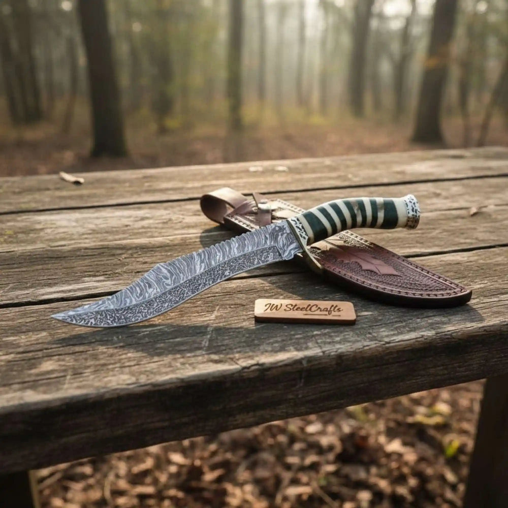Handmade Persian Clip Point Bowie Knife Damascus Steel Custom Handle handmade Clip Point Bowie Knives by JW SteelCrafts