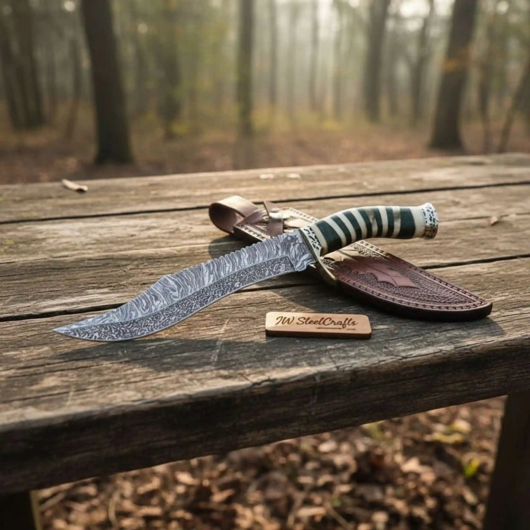 Handmade Persian Clip Point Bowie Knife Damascus Steel Custom Handle handmade Clip Point Bowie Knives by JW SteelCrafts