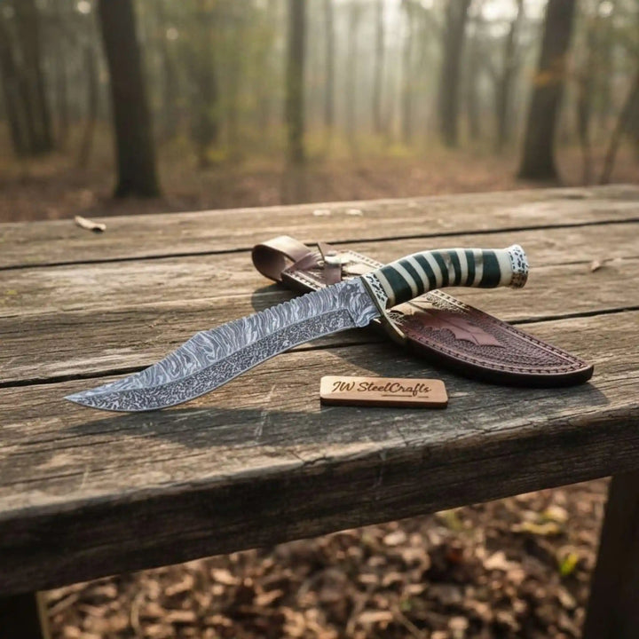 Handmade Persian Clip Point Bowie Knife Damascus Steel Custom Handle handmade Clip Point Bowie Knives by JW SteelCrafts