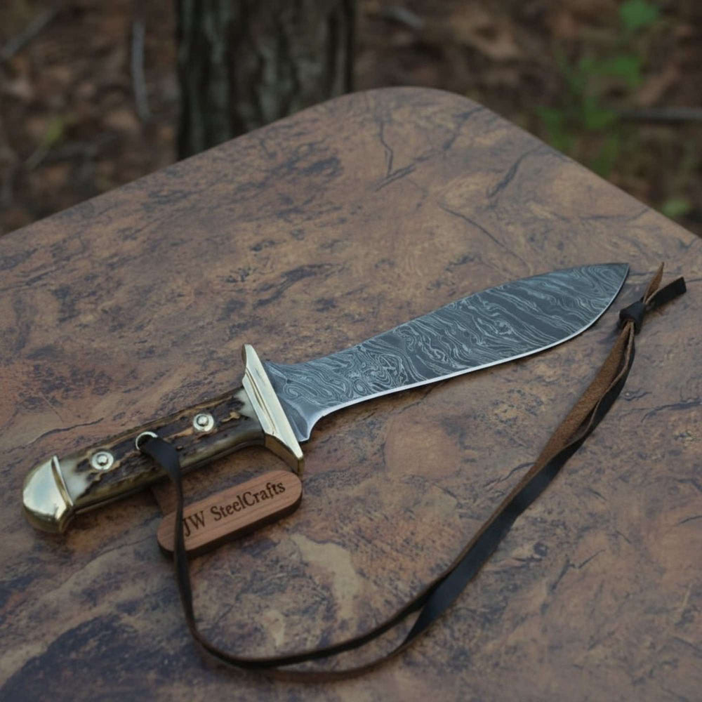 Handmade Persian - Style Upswept Bowie Knife with Stag Handle and Brass Pommel handmade Bowie Knives by JW SteelCrafts