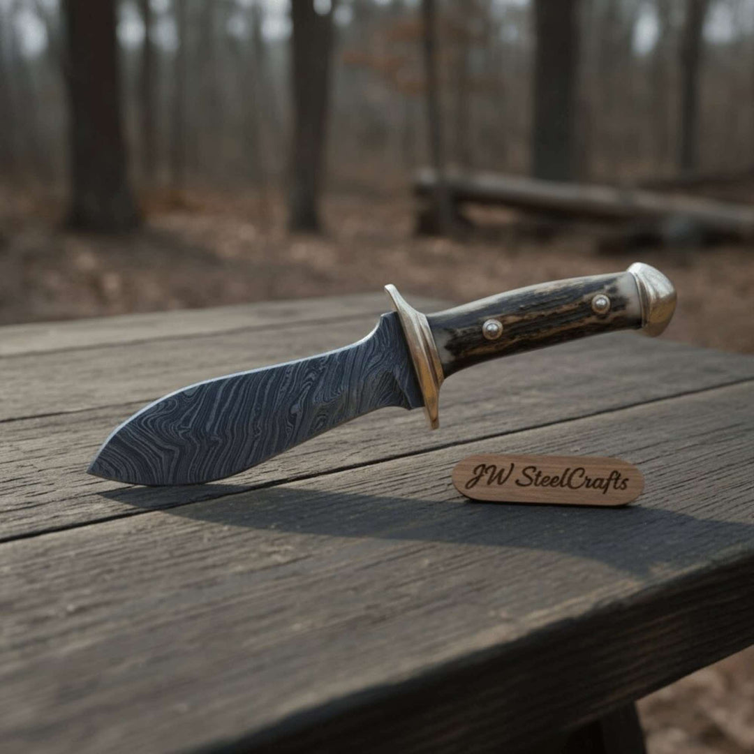 Handmade Persian - Style Upswept Bowie Knife with Stag Handle and Brass Pommel handmade Bowie Knives by JW SteelCrafts