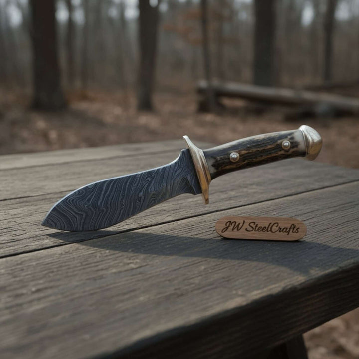 Handmade Persian - Style Upswept Bowie Knife with Stag Handle and Brass Pommel handmade Bowie Knives by JW SteelCrafts