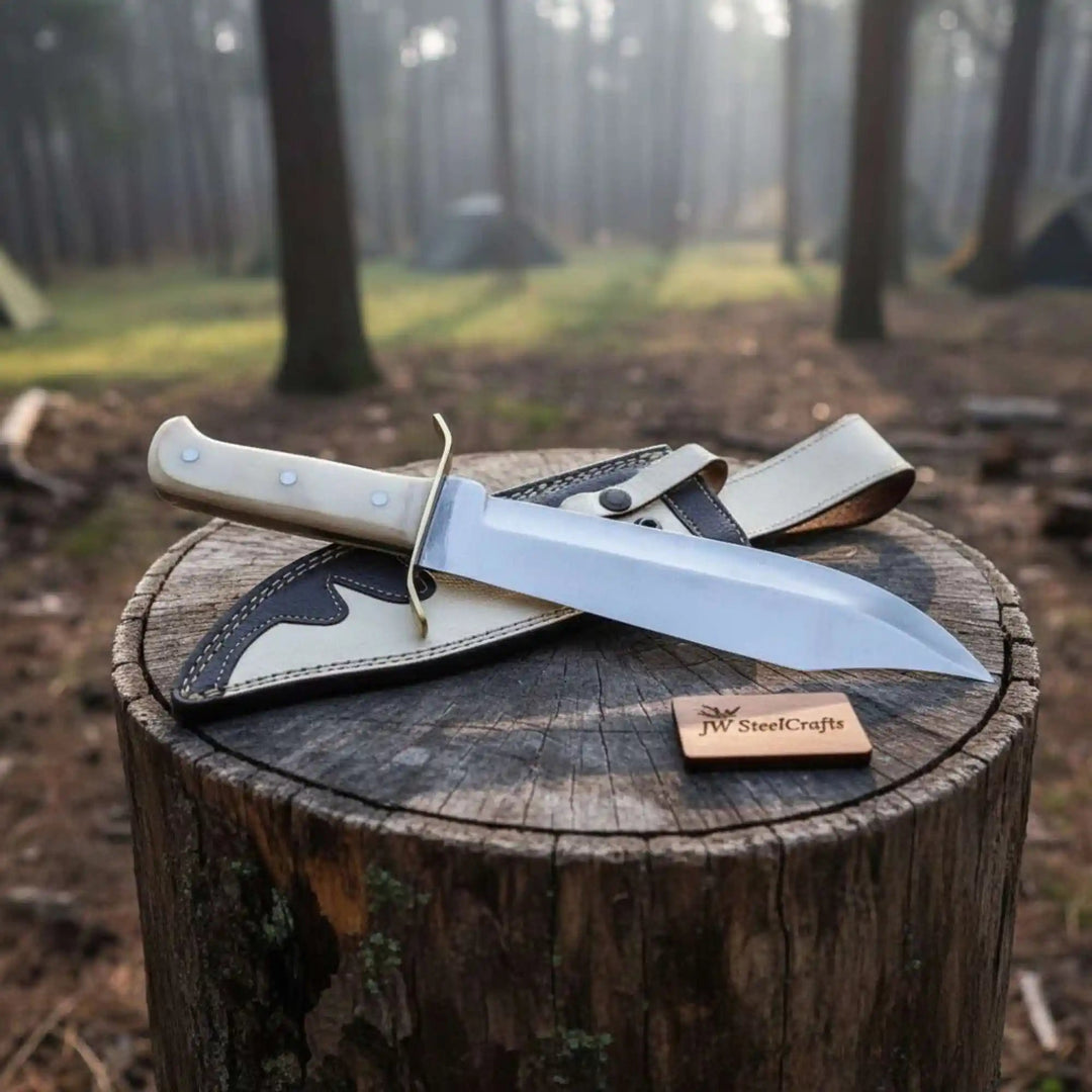 Handmade Sheffield Clip Point Bowie Knife, Polished Steel, Brass Guard handmade Custom Bowie Knives by JW SteelCrafts