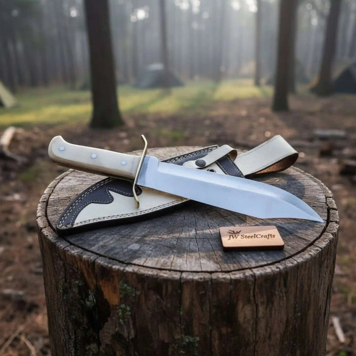 Handmade Sheffield Clip Point Bowie Knife, Polished Steel, Brass Guard handmade Custom Bowie Knives by JW SteelCrafts