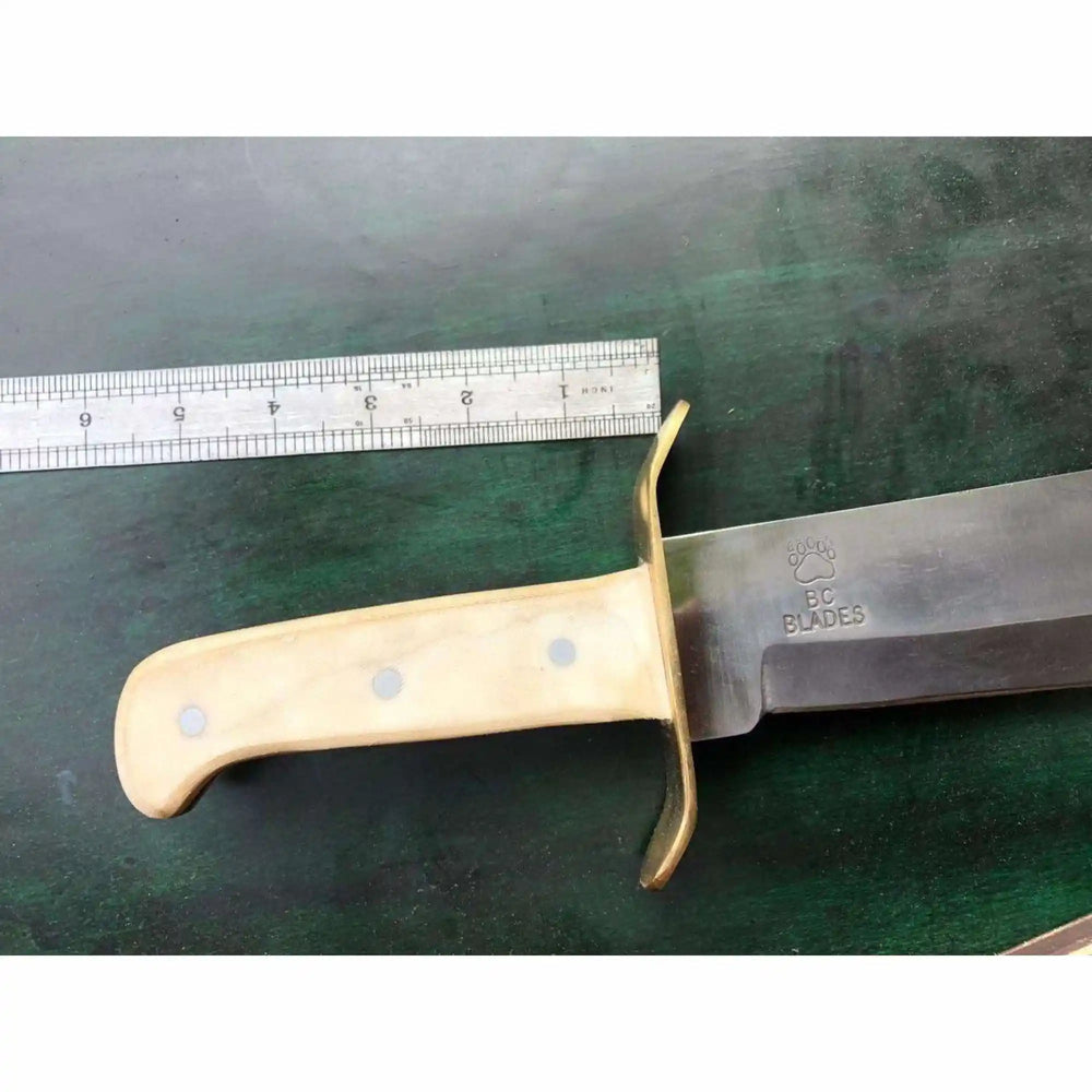 Handmade Sheffield Clip Point Bowie Knife, Polished Steel, Brass Guard handmade Custom Bowie Knives by JW SteelCrafts