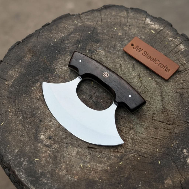 Handmade Stainless Steel Ulu Knife – Wenge Wood Handle | 5.5” Blade | Mosaic Pin | JW SteelCrafts handmade Ulu knife by JW SteelCrafts