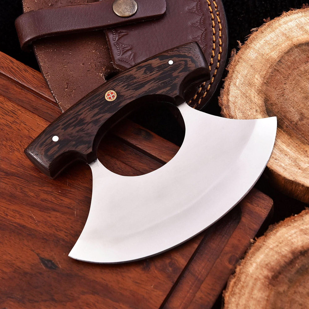 Handmade Stainless Steel Ulu Knife – Wenge Wood Handle | 5.5” Blade | Mosaic Pin | JW SteelCrafts handmade Ulu knife by JW SteelCrafts