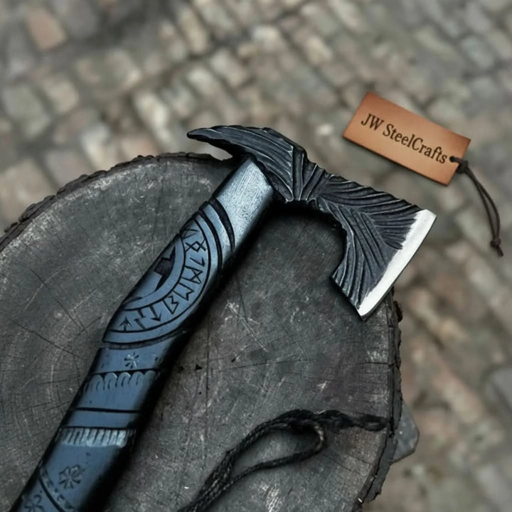 Handmade Viking Axe Blackened Steel Head Replica