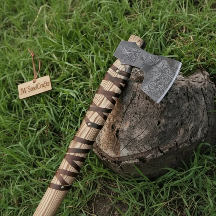 Handmade Viking Axe Carbon Steel Head with Engraved Handle 22 Inch handmade Viking Axes by JW SteelCrafts