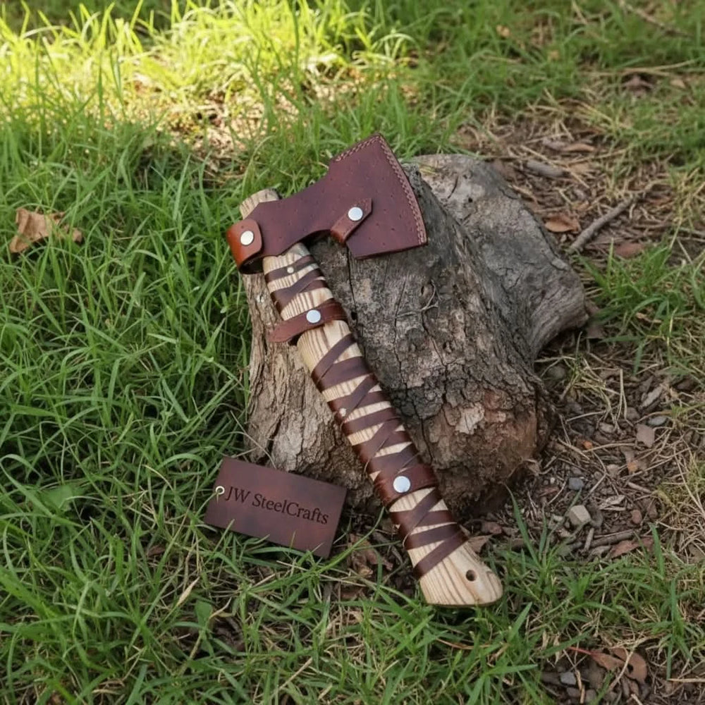 Handmade Viking Axe Carbon Steel Head with Engraved Handle 22 Inch handmade Viking Axes by JW SteelCrafts