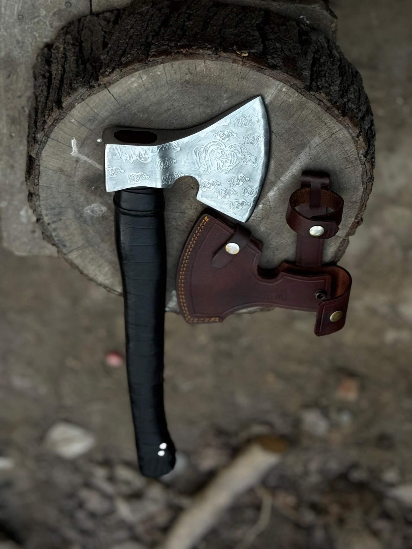 Personalized Viking Axe Hand-Forged  High Carbon Steel Battle Axe with Leather-Wrapped Groomsmen Gift, Wedding Gift, Camping Axe, EDC