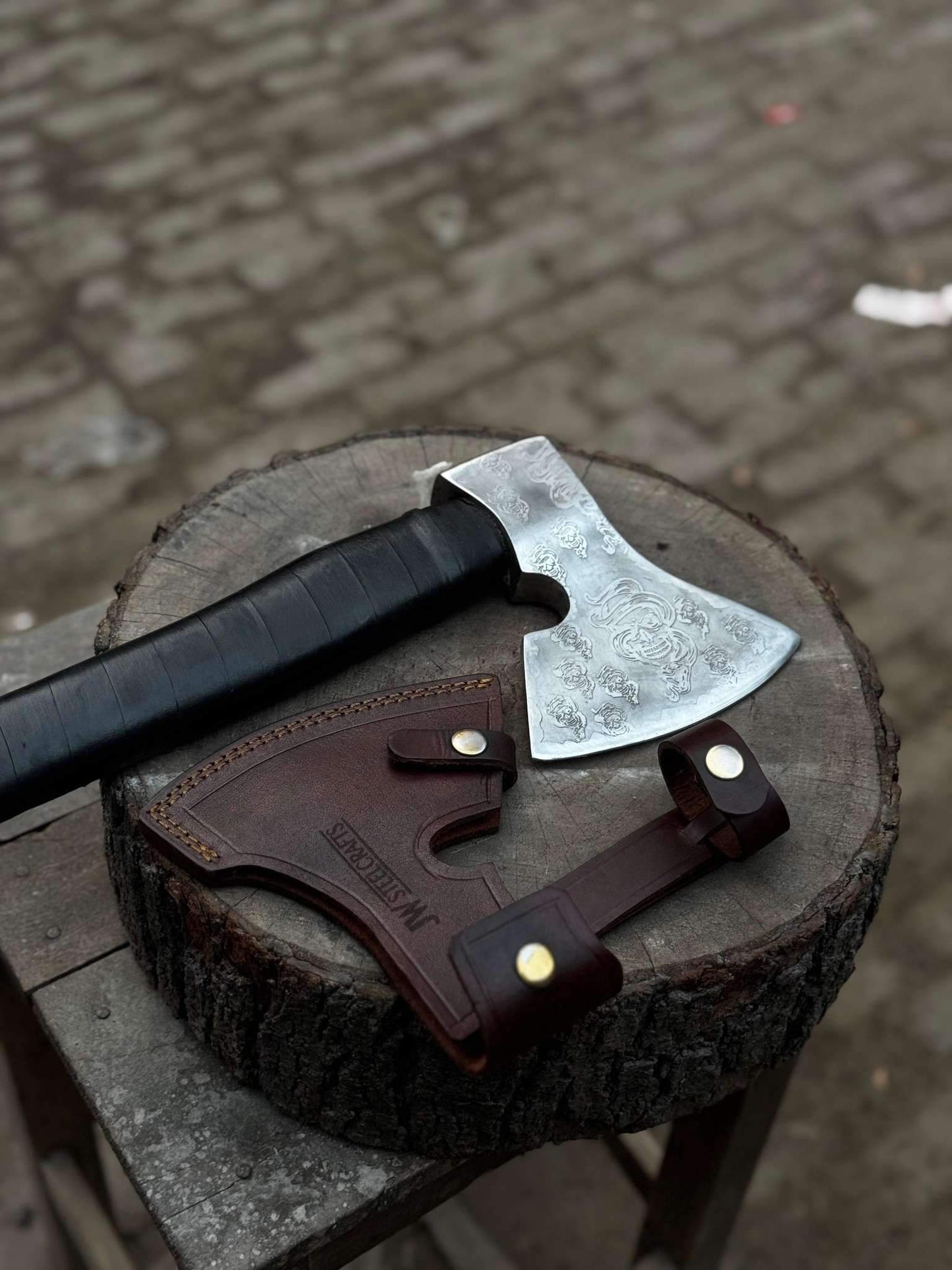 Personalized Viking Axe Hand-Forged  High Carbon Steel Battle Axe with Leather-Wrapped Groomsmen Gift, Wedding Gift, Camping Axe, EDC