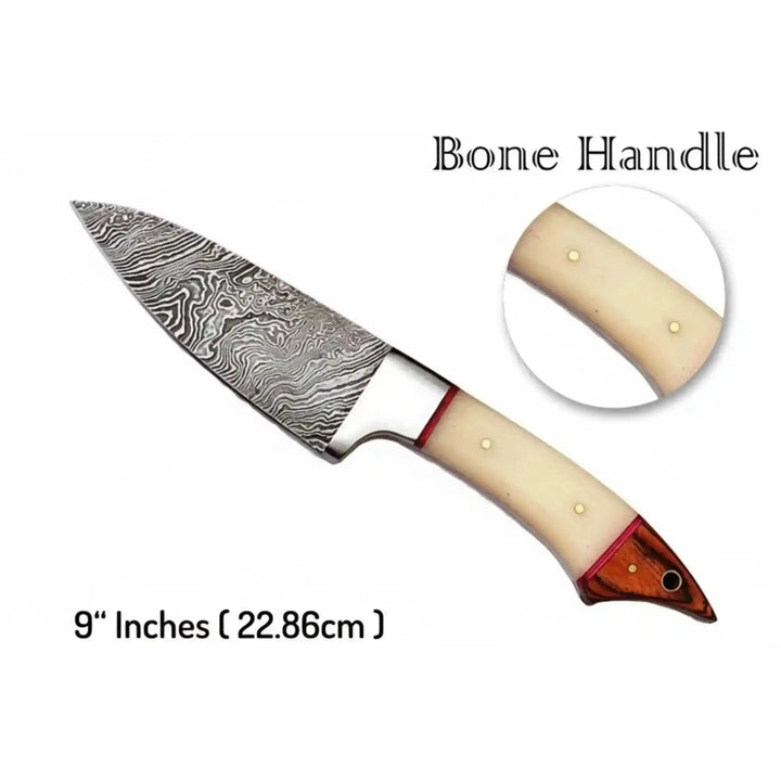 Luxury cooking knife photographed in clean studio lighting to emphasize handcrafted detailing and premium material quality.