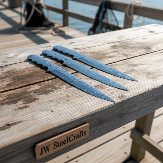 Custom Handmade Damascus Steel Full Tang Fillet Knives Blank Blades Lot of 3 Blades DK - 0087 handmade Handmade Fillet Knives by JW SteelCrafts