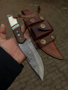 Custom Knife Gut Hook Skinner blade Handcrafted Damascus Steel Knife Rosewood Handle, Father's Gift, Git for him, Birthday Gift EDC Knife,
