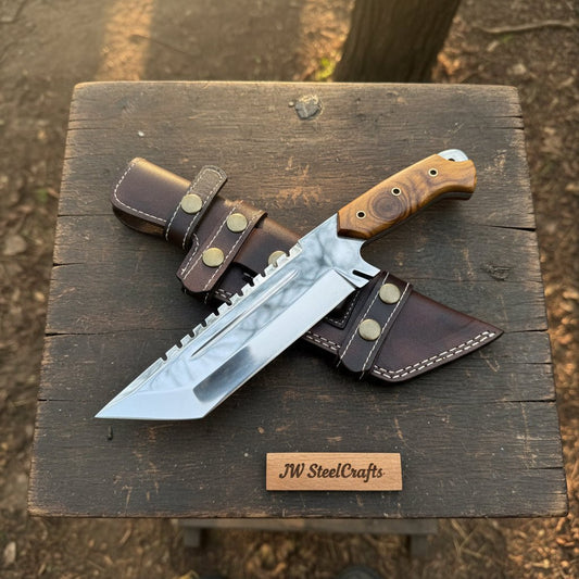 Full Tang Fixed Blade Knife – Stainless Steel Blade & Burl Wood Handle | JW SteelCrafts handmade Handmade Tracker Knives by JW SteelCrafts