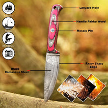 Load image into Gallery viewer, Skinner Knife Damascus Steel Handmade Fixed Blade Bushcraft Knife Personalized Custom Knife Birthday Gift Wedding Gift Present for her