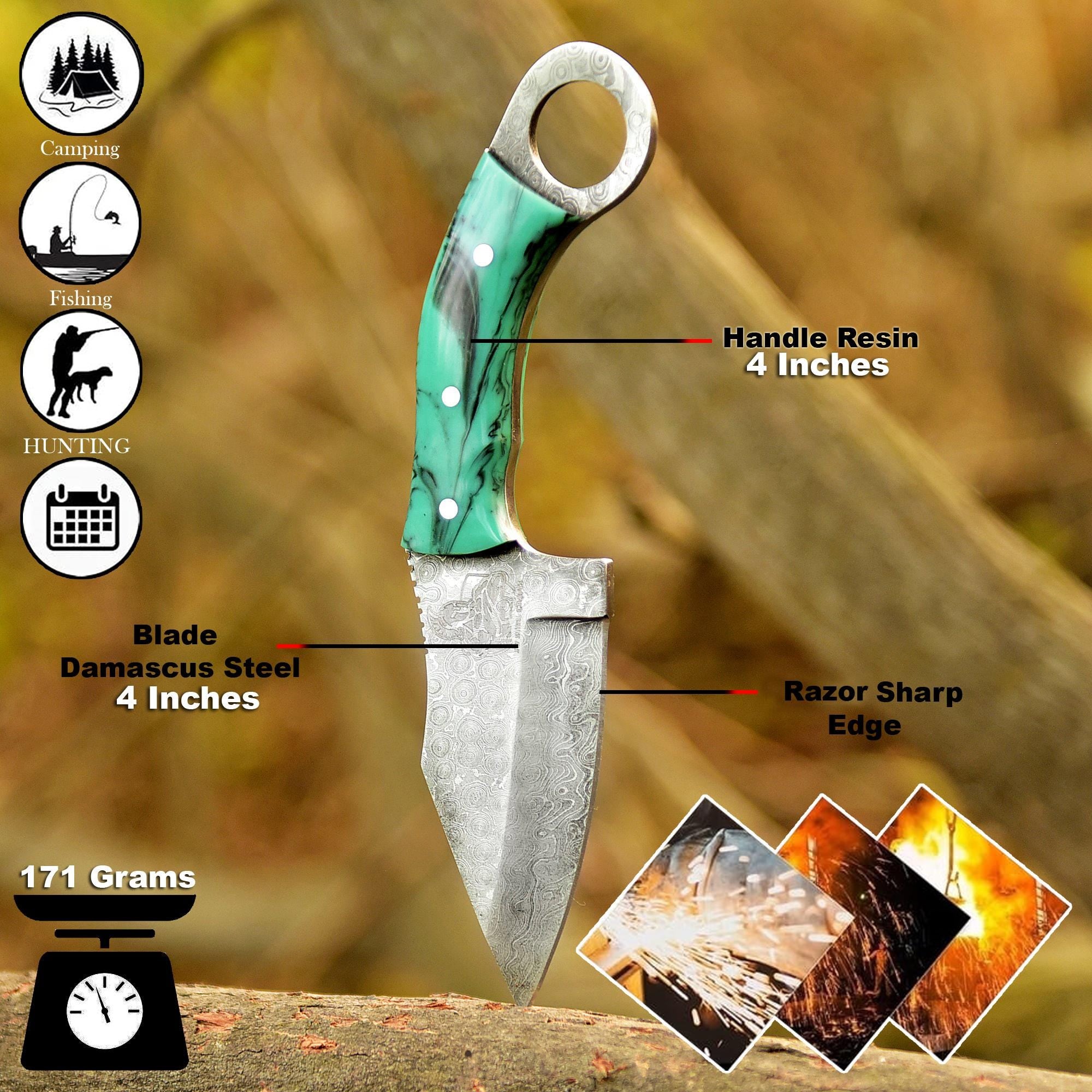 Custom Knife Hunting Blade Full Tang EDC Tool Survival Knife Bush craft Tool Damascus Steel Blade Mom's Gift Present for Her Birthday Gift