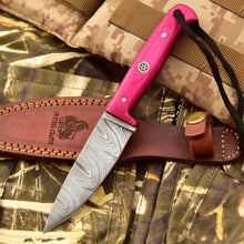 Load image into Gallery viewer, Engraved Skinner Knife – Handmade Damascus Steel Hunting Knife | Custom EDC Knife, Wedding &amp; Birthday Gift for Him or Her, Groomsmen Gift