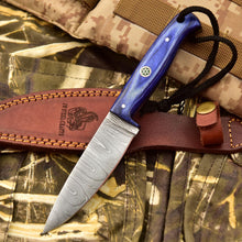 Load image into Gallery viewer, Engraved Skinner Knife – Handmade Damascus Steel Hunting Knife | Custom EDC Knife, Wedding &amp; Birthday Gift for Him or Her, Groomsmen Gift