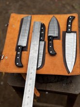 Load image into Gallery viewer, Handmade Damascus Steel Kitchen Knives set Personalized Gift Chef Knives Custom Blades , Groomsman Gift ,Wedding Gift, Gift for Girlfriend