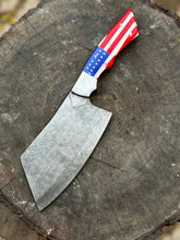 Load image into Gallery viewer, Personalized Skinner Knife Damascus Fixed Blade Knife, Bush crafts Knife, American Flag Handle Knife, Groomsman Gift, Husband&#39;s Gift