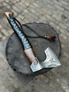 Personalized Viking  Axe Bearded Handcrafted Viking Battle Axe – Engraved Carbon Steel Blade with Wooden Handle With Leather Sheath