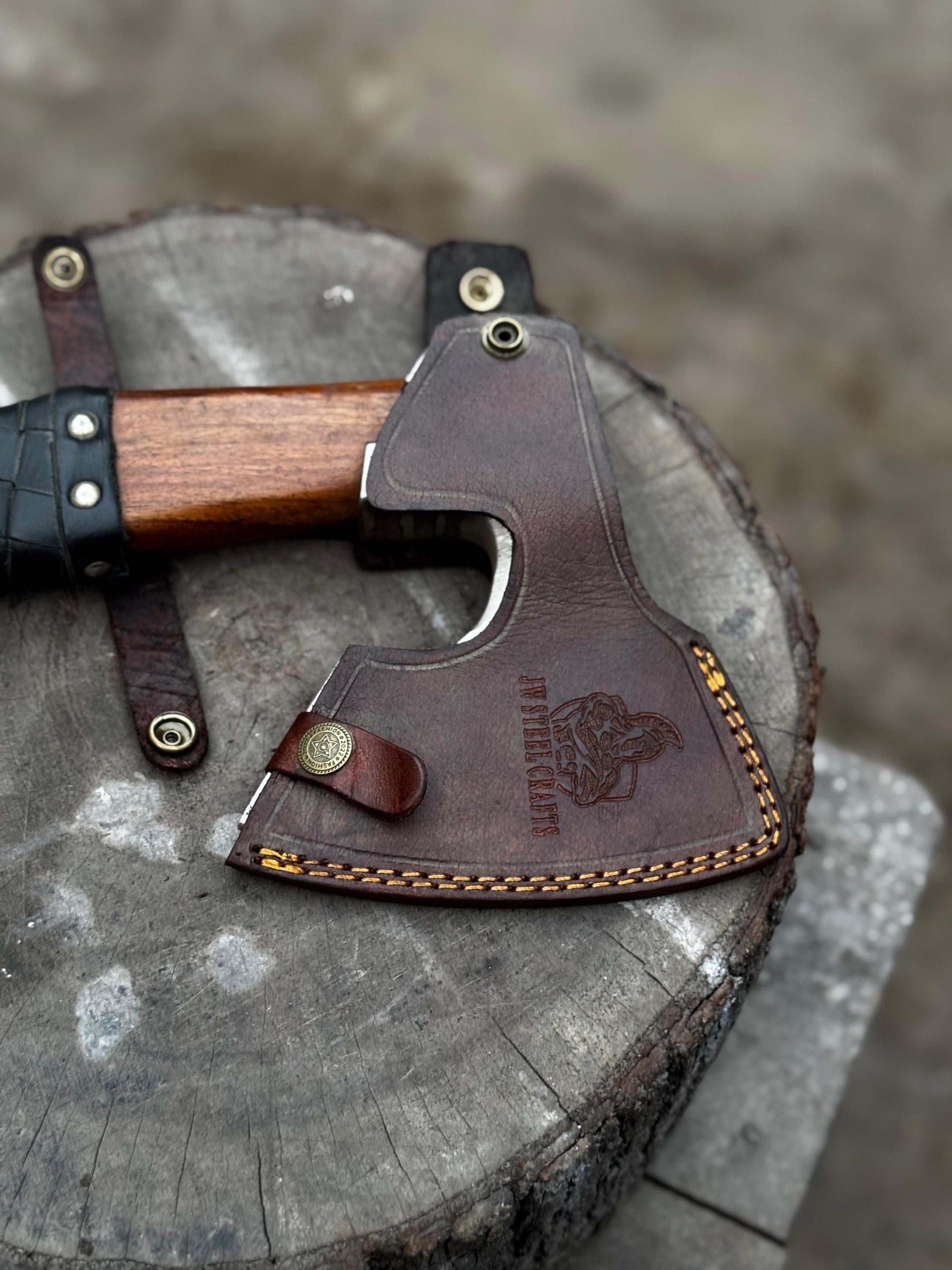 Personalized Viking  Axe Bearded Handcrafted Viking Battle Axe – Engraved Carbon Steel Blade with Wooden Handle With Leather Sheath