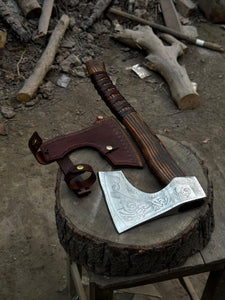 Personalized Viking Bearded Axe – Hand-Forged High Carbon Steel Battle Axe with Ash Wood Handle & Leather Sheath | Engraved Collectible Gift for Him, Groomsmen, Father’s Day