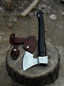 Personalized Viking Axe Hand-Forged  High Carbon Steel Battle Axe with Leather-Wrapped Groomsmen Gift, Wedding Gift, Camping Axe, EDC