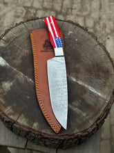 Load image into Gallery viewer, Custom Chef knife Handmade Knife Gift For Father Kitchen Knife Groomsmen Wedding Gift For Him American Flag Handle Damascus Chef Knife