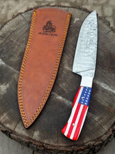 Load image into Gallery viewer, Custom Chef knife Handmade Knife Gift For Father Kitchen Knife Groomsmen Wedding Gift For Him American Flag Handle Damascus Chef Knife