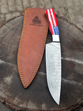 Load image into Gallery viewer, Custom Chef knife Handmade Knife Gift For Father Kitchen Knife Groomsmen Wedding Gift For Him American Flag Handle Damascus Chef Knife