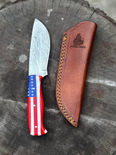 Load image into Gallery viewer, Custom American Flag Handle Damascus Skinner Knife – Handmade Hunting &amp; EDC Knife, Personalized Gift for Him, Anniversary &amp; Groomsmen Gift