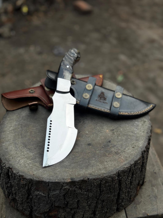 Handcrafted Tracker Knife – Bushcraft & Survival Ready | Ram Horn or Ebony Handle | Personalized Hunting Gift for Outdoorsmen