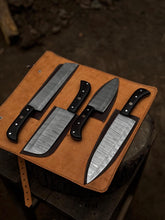 Load image into Gallery viewer, Handmade Damascus Steel Kitchen Knives set Personalized Gift Chef Knives Custom Blades , Groomsman Gift ,Wedding Gift, Gift for Girlfriend