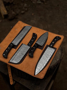 Handmade Damascus Steel Kitchen Knives set Personalized Gift Chef Knives Custom Blades , Groomsman Gift ,Wedding Gift, Gift for Girlfriend