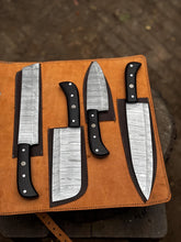 Load image into Gallery viewer, Handmade Damascus Steel Kitchen Knives set Personalized Gift Chef Knives Custom Blades , Groomsman Gift ,Wedding Gift, Gift for Girlfriend